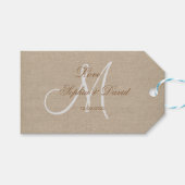 Rustic Linen Canvas Wedding Monogram Initiaal Cadeaulabel (Voorkant (Horizontaal))