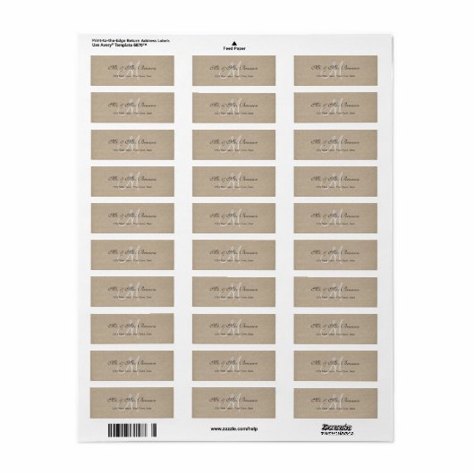 Rustic Linen Canvas Wedding Monogram Initiaal Etiket (Full Sheet)