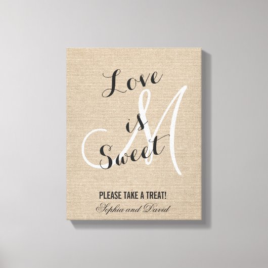 Rustic Linen Canvas Wedding Monogram LOVE is SWEET Afdruk (Voorkant)