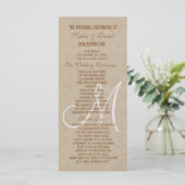 Rustic Linen Canvas Wedding Monogram Program Programma (Staand voorkant)