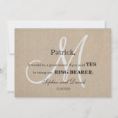 Rustic Linen Canvas Wedding Monogram Ring Bearer Kaart (Achterkant)