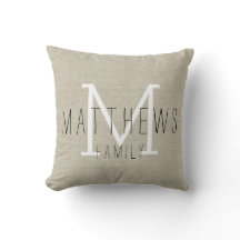 Rustic Linen Family Monogram Sierkussen