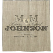 Rustic Linen Heart Monogram Wedding Douchegordijn (Voorkant)