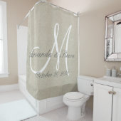 Rustic Linen look and White Monogram Wedding Douchegordijn (In situ)