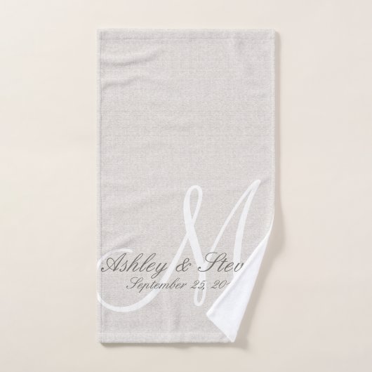Rustic Linen look with White Monogram Bad Handdoek (Handdoek)