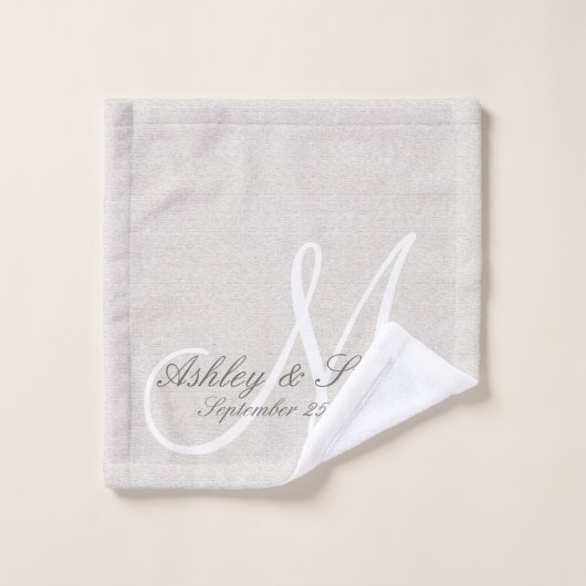 Rustic Linen look with White Monogram Bad Handdoek (Wasdoekje)