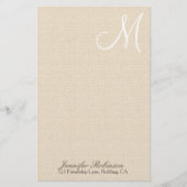 Rustic Linen look with White Monogram Briefpapier (Voorkant)