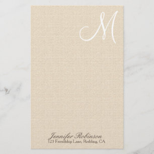 Rustic Linen look with White Monogram Briefpapier