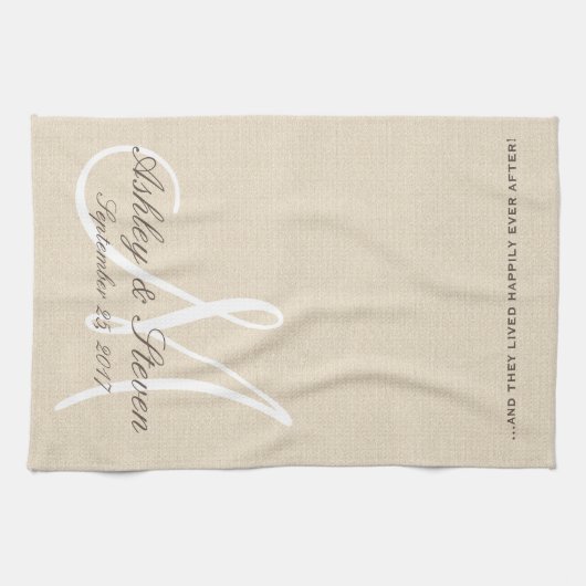 Rustic Linen look with White Monogram Theedoek (Horizontaal)