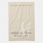 Rustic Linen look with White Monogram Theedoek (Verticaal)