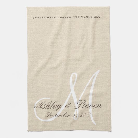 Rustic Linen look with White Monogram Theedoek (Verticaal)