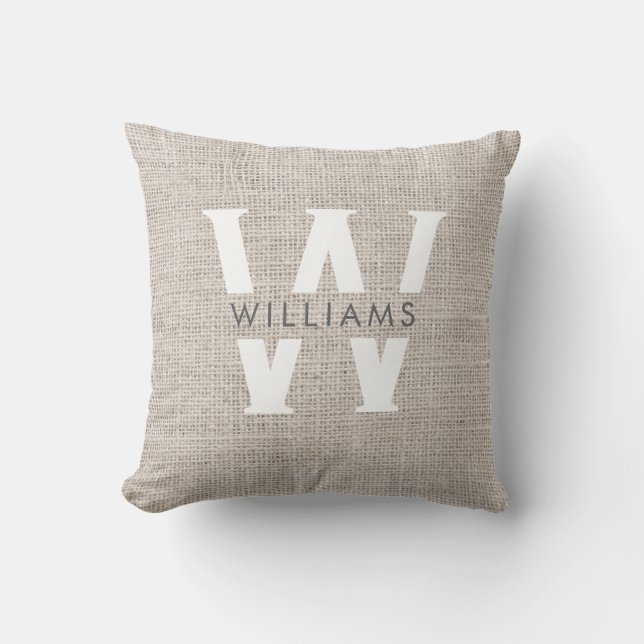 Rustic Linen Modern Family Monogram Simple Trendy Kussen (Voorkant)