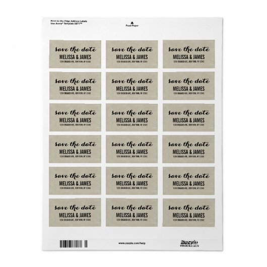 Rustic Linen Script Save the Date Etiket (Full Sheet)