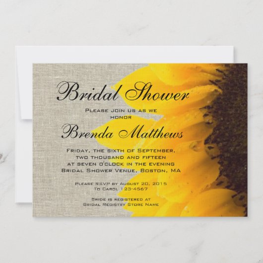 Rustic Linen Sunflower Bridal Shower Kaart (Voorkant)