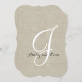 Rustic Linen Wedding Invitations Initiaal Kaart (Voorkant / Achterkant)