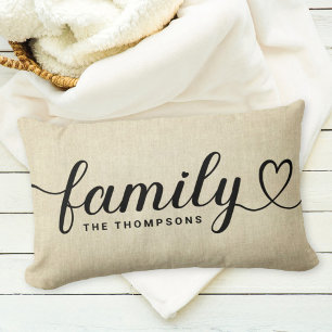 Rustic Linnen Familie Hart Script Monogram Kussen