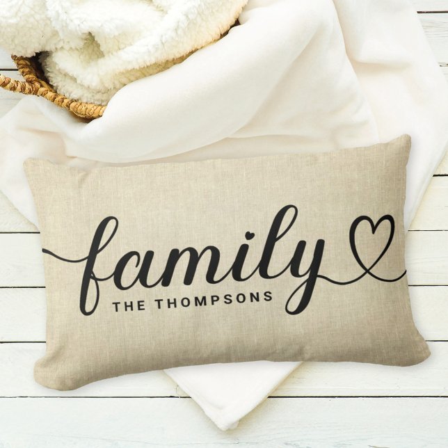 Rustic Linnen Familie Hart Script Monogram Kussen (Creator heeft geüpload)