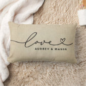 Rustic Linnen Liefdeshart Script Koppelnamen Kussen (Deken)