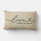 Rustic Linnen Liefdeshart Script Koppelnamen Kussen (Voorkant)