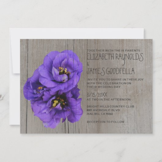 Rustic Lisianthus Wedding Invitations Kaart (Voorkant)