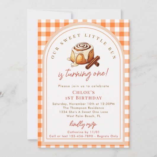 Rustic Little Bun Cinnamon Roll 1e verjaardagsfees Kaart (Voorkant)