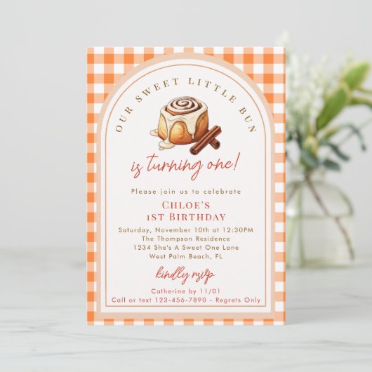 Rustic Little Bun Cinnamon Roll 1e verjaardagsfees Kaart (Staand voorkant)