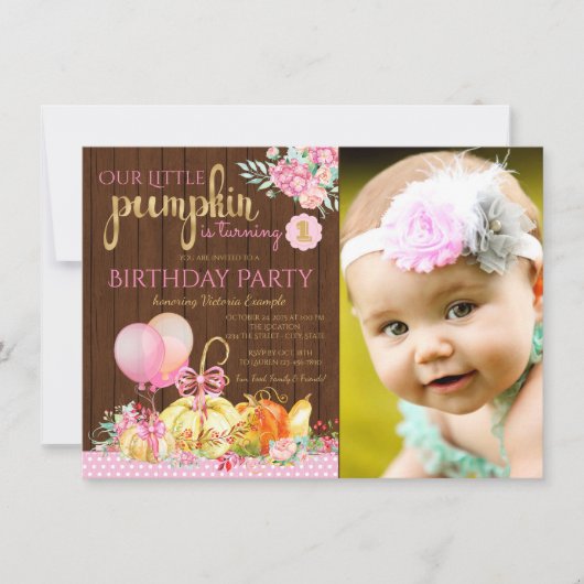 Rustic Little Citrouille Invitations d'anniversair (Devant)