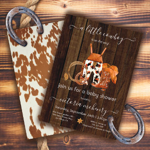 Rustic Little Cowboy Western Wood Baby shower Kaart