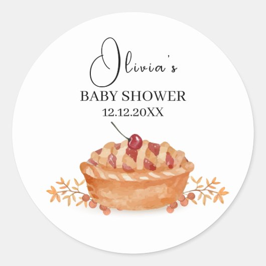 Rustic Little Cutie Pie Cherry Herfst Baby shower Ronde Sticker (Voorkant)