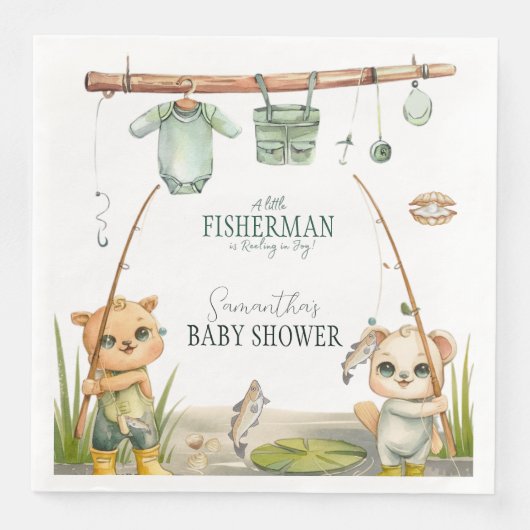 Rustic Little Fisherman Reel in Joy Baby shower Servet (Voorkant)