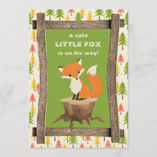 Rustic Little Fox Boy Baby shower Kaart