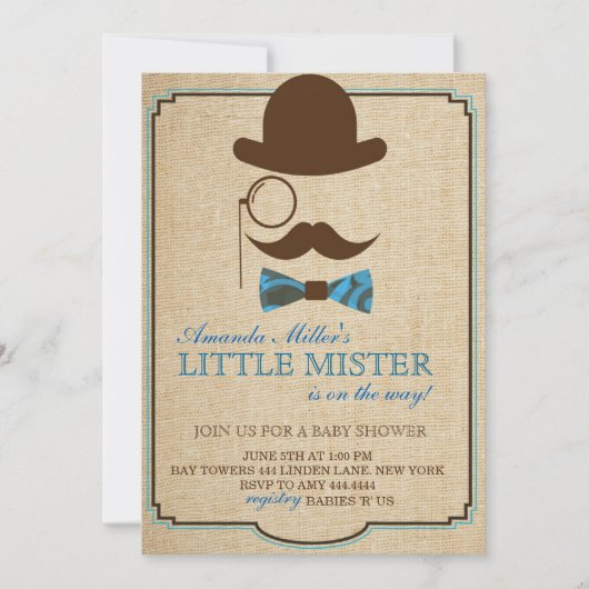 Rustic Little Mister Baby shower Boy Invitations Kaart (Voorkant)