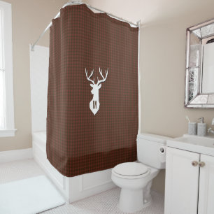 Rustic Lodge Cabin Deer Monogrammed Shower Curtain Douchegordijn