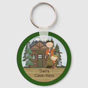Rustic Lodge Hunting Dad and Boy at Cabin Custom Sleutelhanger