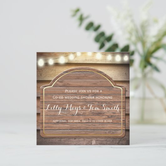 Rustic Lodge Invitation Wedding shower en bois (Debout devant)