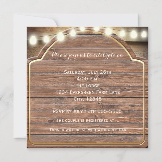Rustic Lodge Invitation Wedding shower en bois (Dos)