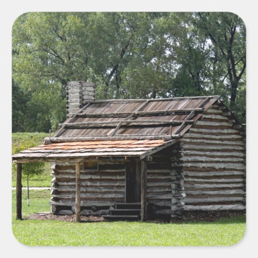 Rustic Log Cabin foto Vierkante Sticker (Voorkant)