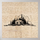 Rustic Log Cabin Natuur Forest Art  script Poster (Voorkant)