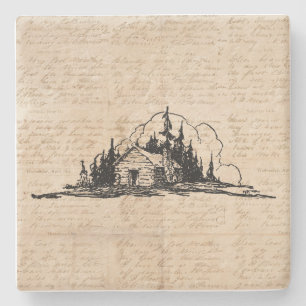 Rustic Log Cabin Natuur Forest Art script Stenen Onderzetter