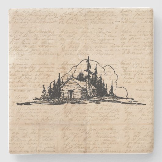 Rustic Log Cabin Natuur Forest Art script Stenen Onderzetter (Voorkant)