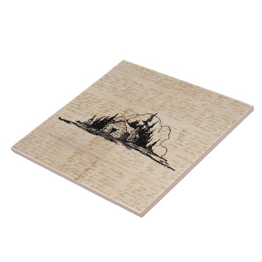 Rustic Log Cabin Natuur Forest Art script Tegeltje (Zijkant)