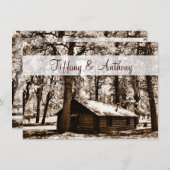 Rustic Log Cabin Pine Trees Wedding Invitations Kaart (Voorkant / Achterkant)