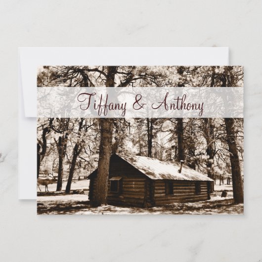 Rustic Log Cabin Pine Trees Wedding Invitations Kaart (Voorkant)