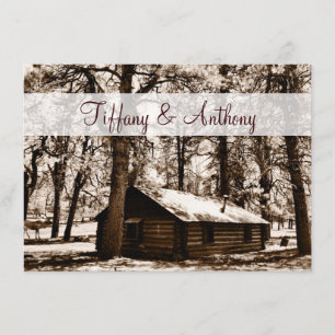 Rustic Log Cabin Pine Trees Wedding Invitations Kaart
