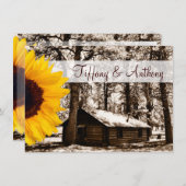 Rustic Log Cabin Sunflower Wedding Invitting Kaart (Voorkant / Achterkant)