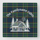 Rustic Log Cabin Tartan Vierkante Klok (Voorkant)