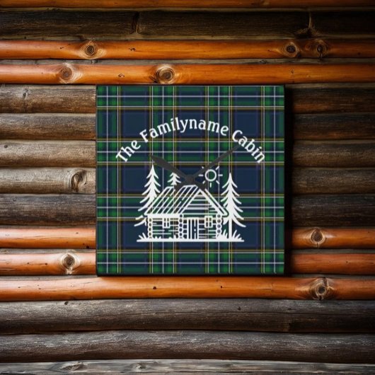 Rustic Log Cabin Tartan Vierkante Klok