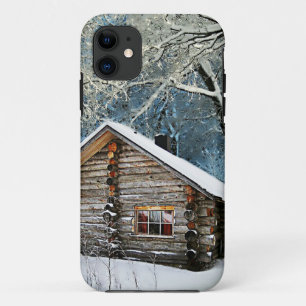 Rustic Log Cabin Winter Magic iPhone 11 Hoesje