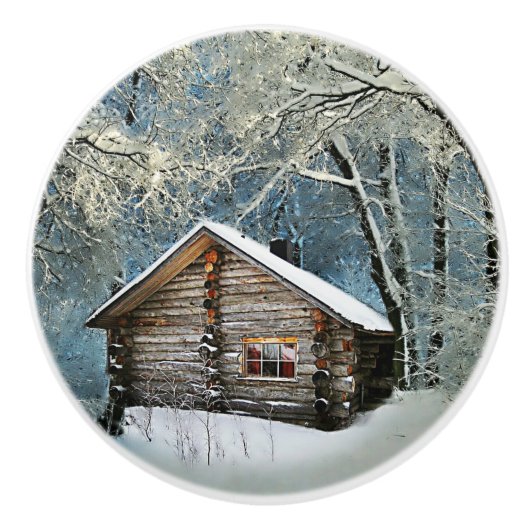 Rustic Log Cabin Winter Magic Keramische Knop (Voorkant)