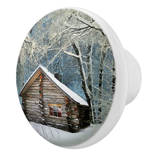 Rustic Log Cabin Winter Magic Keramische Knop (Rechts)